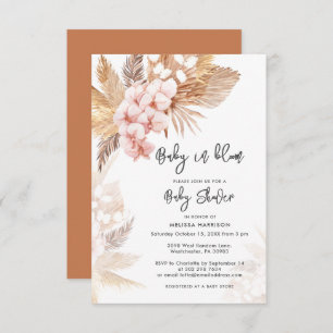 Invitation Pampas Grass rose Floral Girl Baby shower