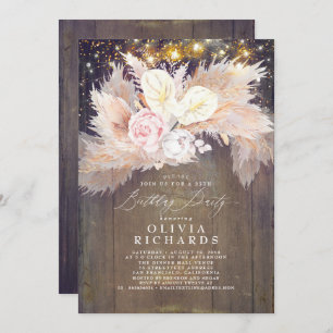 Invitation Pampas Grass rose Floral Rustique Anniversaire