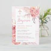 Invitation Pampas Grass |Rose Rose Blooms Fille Baptême bébé (Debout devant)