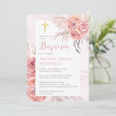 Invitation Pampas Grass |Rose Rose Blooms Fille Baptême bébé  (Debout devant)