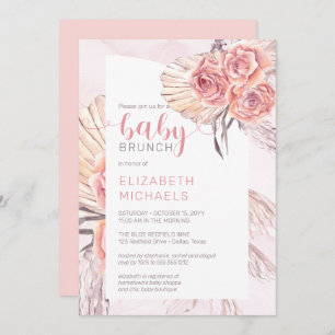 Invitation Pampas Grass Rose Rose Blooms Fille Bébé Brunch