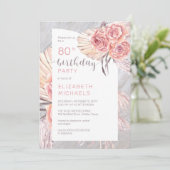 Invitation Pampas Grass |Rose rose fleurit 80e fête d'anniver (Debout devant)