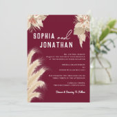 Invitation Pampas Grass Rouge Bourgogne Mariage Moderne Chic (Debout devant)