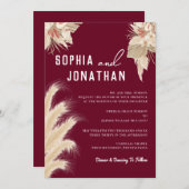 Invitation Pampas Grass Rouge Bourgogne Mariage Moderne Chic (Devant / Derrière)