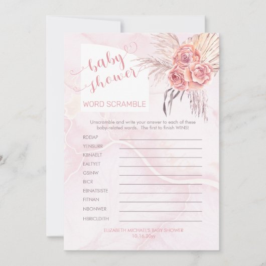 Invitation Pampas Grass |Rubrique de mots du Baby shower de f (Devant)