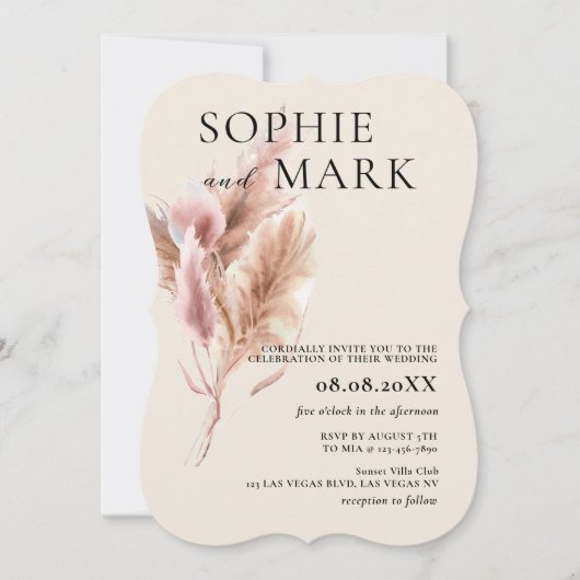 Invitation Pampas Grass Rustic Boho Mauve Pink (Devant)