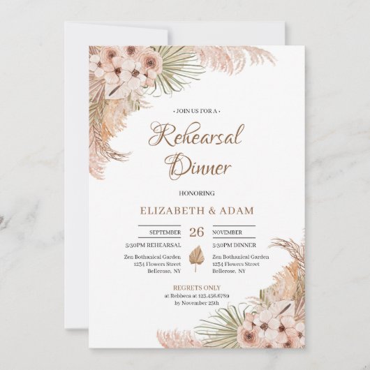 Invitation Pampas Grass séché Palm Blush Orchidée Répétition (Devant)