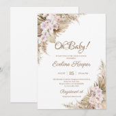 Invitation Pampas Grass séché Palm Blush Rose Orchid Oh Baby (Devant / Derrière)
