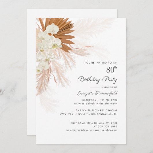 Invitation Pampas Grass Terracotta 80e fête d'anniversaire (Devant / Derrière)