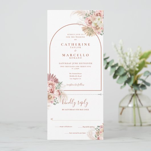 Invitation Pampas Grass Terracotta All In One Mariage Invitat (Debout devant)