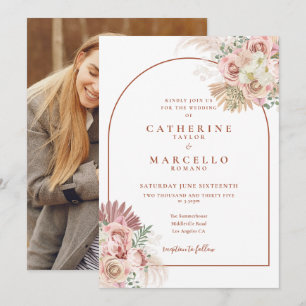 Invitation Pampas Grass Terracotta Arch Floral Photo Mariage