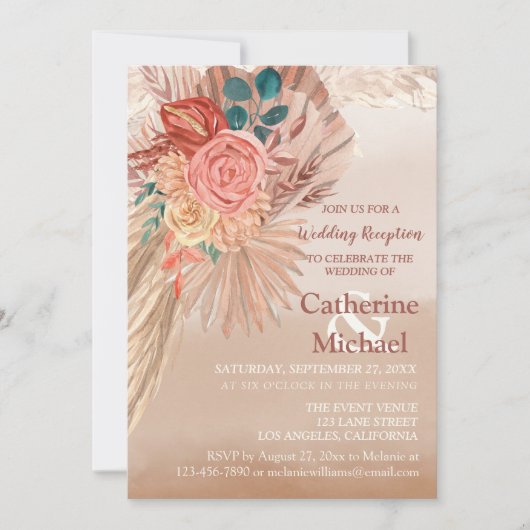 Invitation Pampas Grass Terracotta Boho Réception de mariage (Devant)