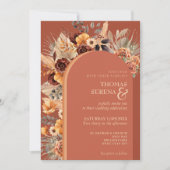 Invitation Pampas Grass Terracotta Fall Rust QR Code Mariage (Devant)