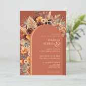 Invitation Pampas Grass Terracotta Fall Rust QR Code Mariage (Debout devant)