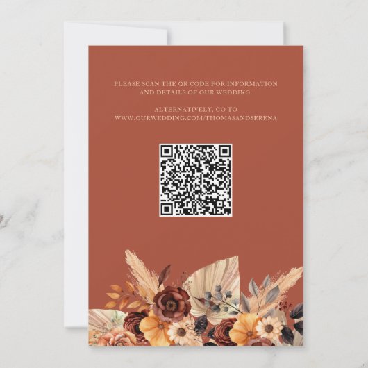 Invitation Pampas Grass Terracotta Fall Rust QR Code Mariage (Dos)