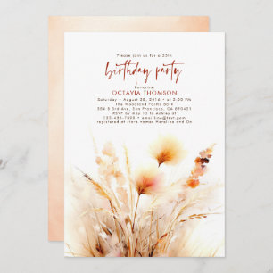 Invitation Pampas Grass Terracotta Floral Automne Fête Annive