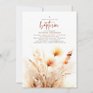 Invitation Pampas Grass Terracotta Floral Fall Baptême
