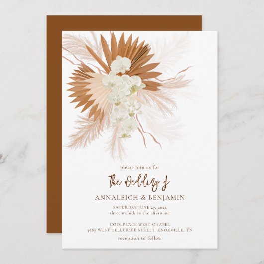 Invitation Pampas Grass Terracotta Mariage (Devant / Derrière)