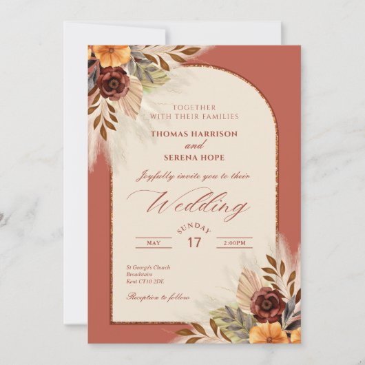 Invitation Pampas Grass Terracotta Rust Arch Mariage (Devant)