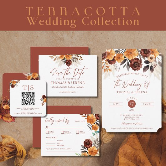Invitation Pampas Grass Terracotta Rust Fall QR Code Mariage