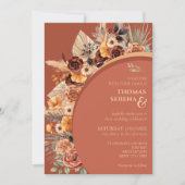 Invitation Pampas Grass Terracotta Rustic QR Code Mariage (Devant)