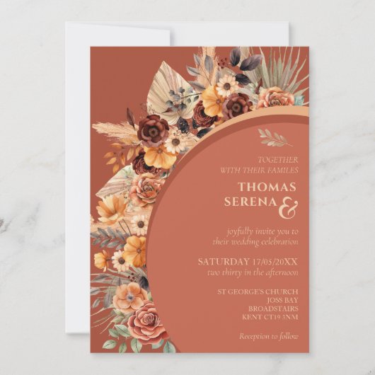 Invitation Pampas Grass Terracotta Rustic QR Code Mariage (Devant)