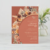 Invitation Pampas Grass Terracotta Rustic QR Code Mariage (Debout devant)