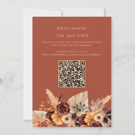 Invitation Pampas Grass Terracotta Rustic QR Code Mariage (Dos)
