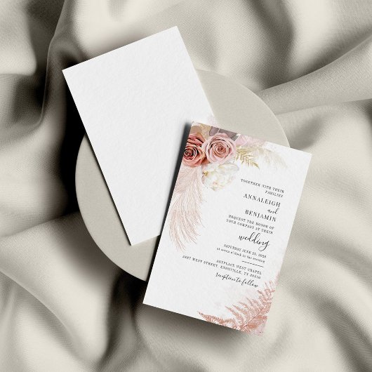 Invitation Pampas Grass Terracotta Tan Aquarelle Mariage