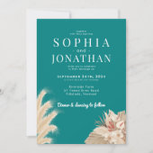 Invitation Pampas Grass Turquoise Vert Bleu Mariage Moderne C (Devant)