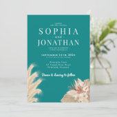 Invitation Pampas Grass Turquoise Vert Bleu Mariage Moderne C (Debout devant)