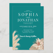 Invitation Pampas Grass Turquoise Vert Bleu Mariage Moderne C (Devant / Derrière)