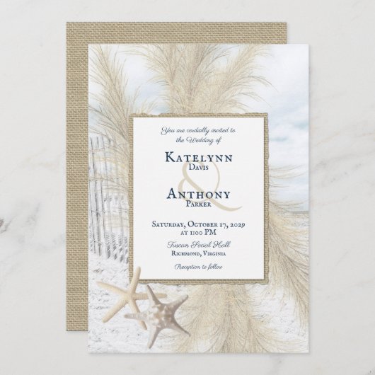 Invitation Pampas Grass Vintage Beach Wedding (Devant / Derrière)