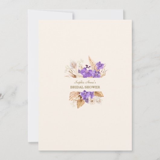 Invitation Pampas Grass violet orchidée Gold Bride Tea Party (Dos)