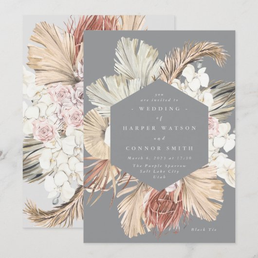 Invitation Pampas Gris Ultimate Grass Floral Tropical Jungle (Devant / Derrière)