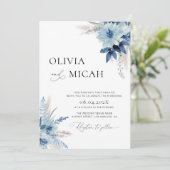 Invitation pampas herbe bleu fleuri mariage (Debout devant)