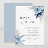 Invitation pampas herbe bleu fleuri mariage (Devant / Derrière)