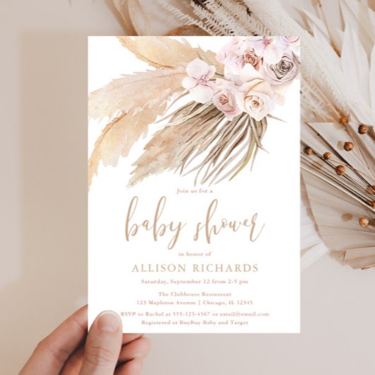 Invitation Pampas herbe boho baby shower désert bohème