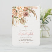 Invitation Pampas herbe boho baptême (Debout devant)