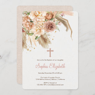 Invitation Pampas herbe boho baptême