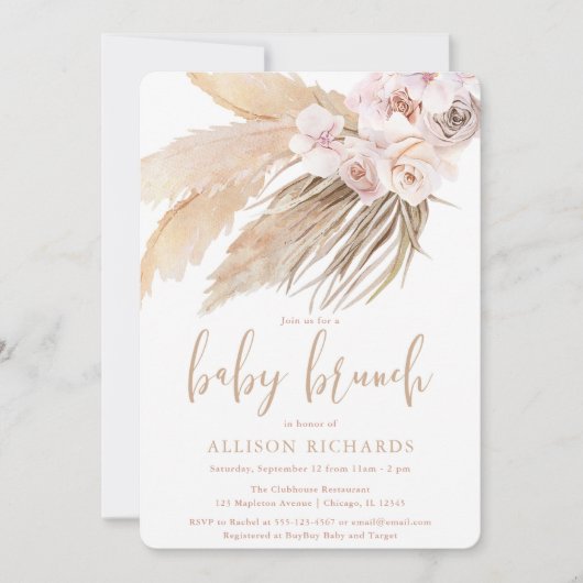 Invitation Pampas herbe boho bohème désert bébé brunch (Devant)