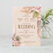 Invitation Pampas herbe boho fleurs mariage de automne (Debout devant)