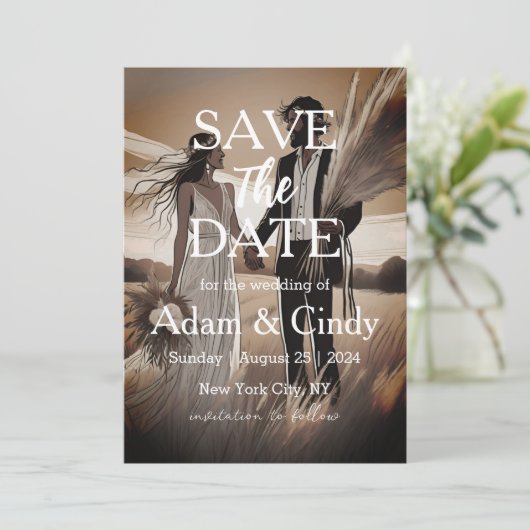 Invitation pampas herbe boho sauver les dates (Debout devant)