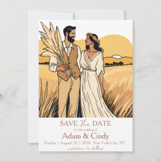 Invitation pampas herbe boho sauver les dates (Devant)