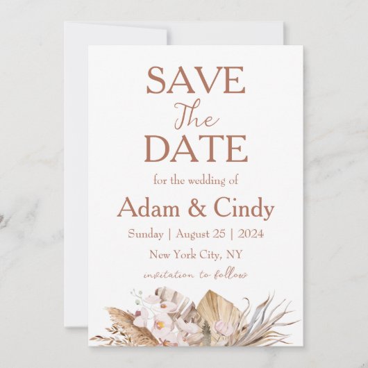 Invitation pampas herbe boho sauver les dates (Devant)