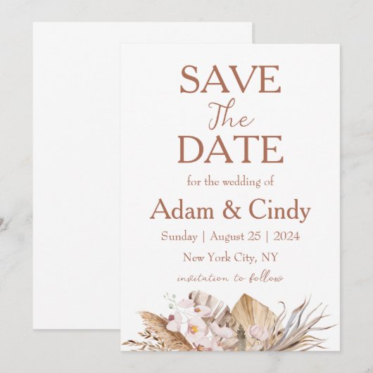Invitation pampas herbe boho sauver les dates (Devant / Derrière)