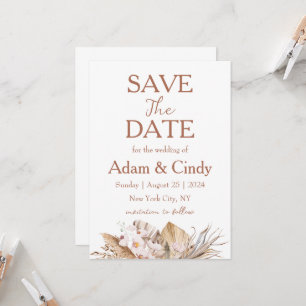 Invitation pampas herbe boho sauver les dates