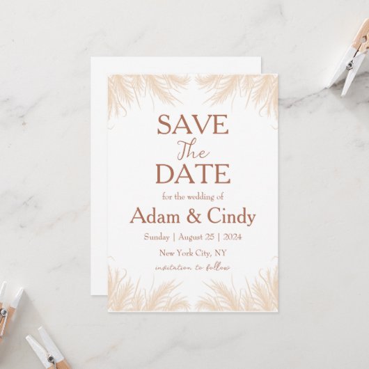 Invitation pampas herbe boho sauver les dates (Devant/Arrière en situation)