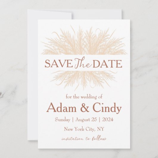 Invitation pampas herbe boho sauver les dates (Devant)