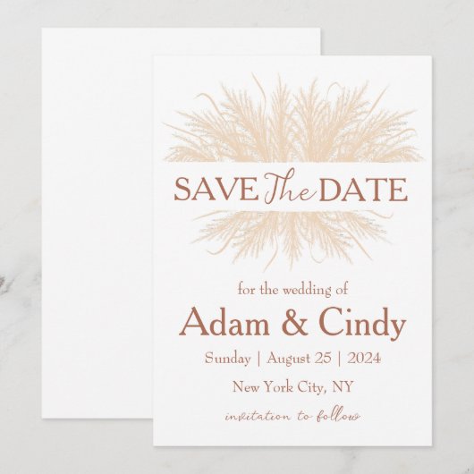 Invitation pampas herbe boho sauver les dates (Devant / Derrière)